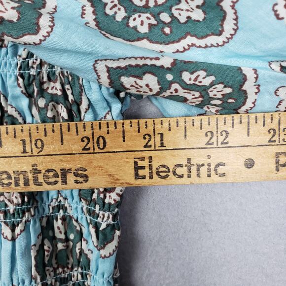 Maurices Size 2X Puff Sleeve Smocked Crop Blouse Blue Bohemian Indie Paisley - Picture 5 of 7
